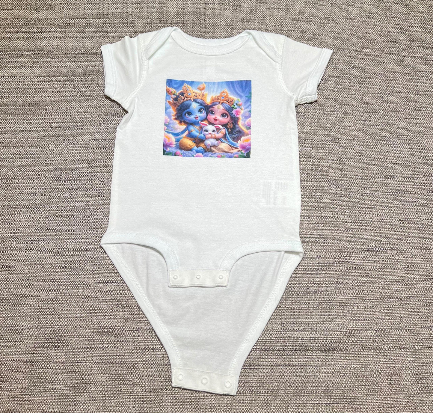 Sri Radha Krishna Baby Bodysuit | Custom Devotional Coming Home Outfit Gift