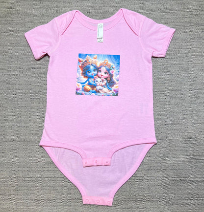 Sri Radha Krishna Baby Bodysuit | Custom Devotional Coming Home Outfit Gift