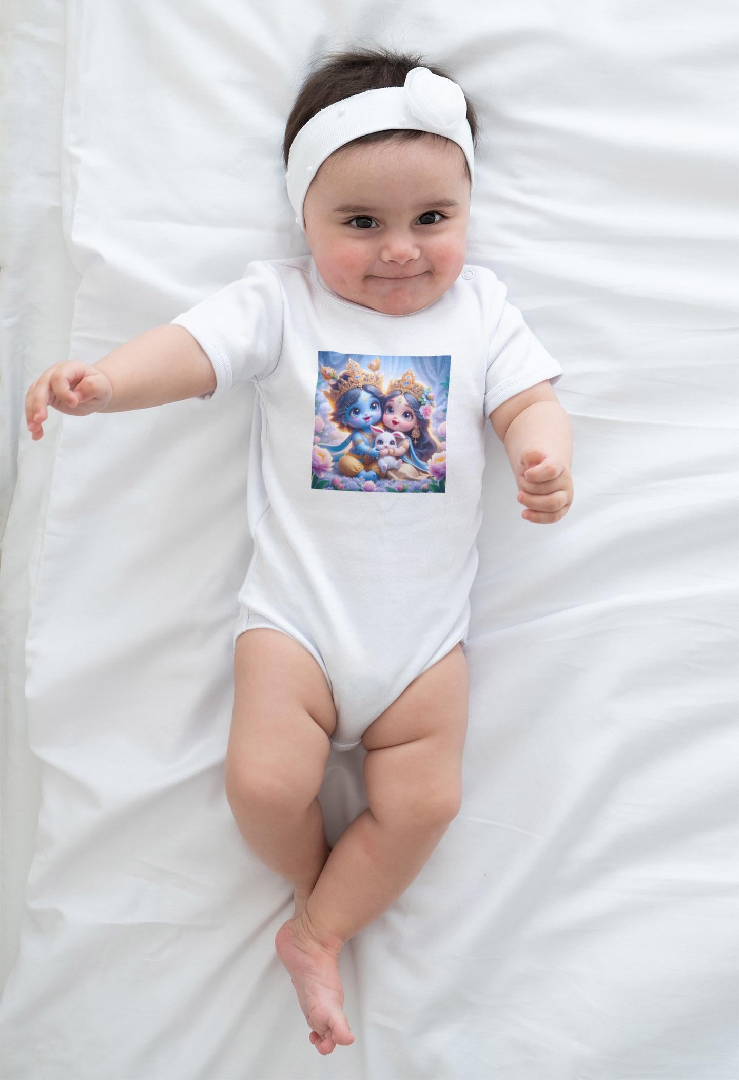 Sri Radha Krishna Baby Bodysuit | Custom Devotional Coming Home Outfit Gift