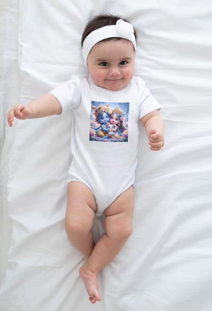 Sri Radha Krishna Baby Bodysuit | Custom Devotional Coming Home Outfit Gift