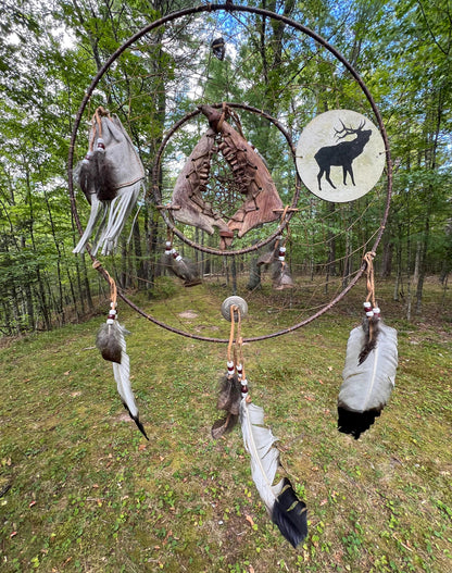 Vintage Rare Deer Jawbone Dreamcatcher with Leather Medicine Pouch Concho Arrowhead