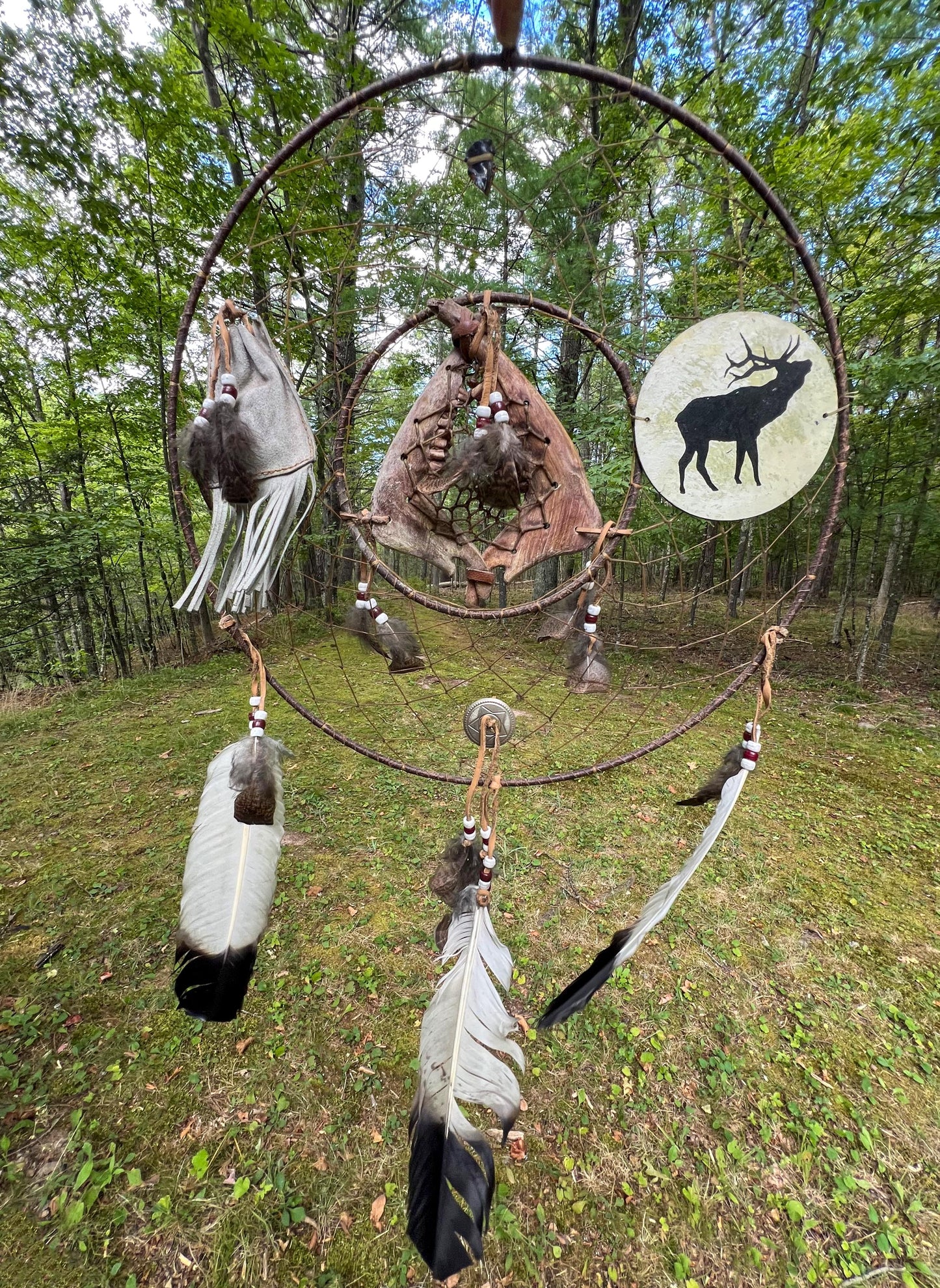 Vintage Rare Deer Jawbone Dreamcatcher with Leather Medicine Pouch Concho Arrowhead