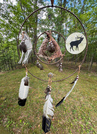 Vintage Rare Deer Jawbone Dreamcatcher with Leather Medicine Pouch Concho Arrowhead