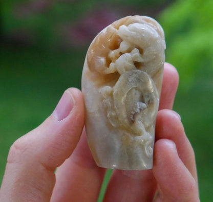 Vintage Chinese Carved Dragons Sculpture | Scholar’s Stone Carving | Asian Art Collectible