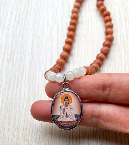 Guanyin Buddha Necklace Choker | Handmade Crystal Beads Jewelry Gift - 18" Long