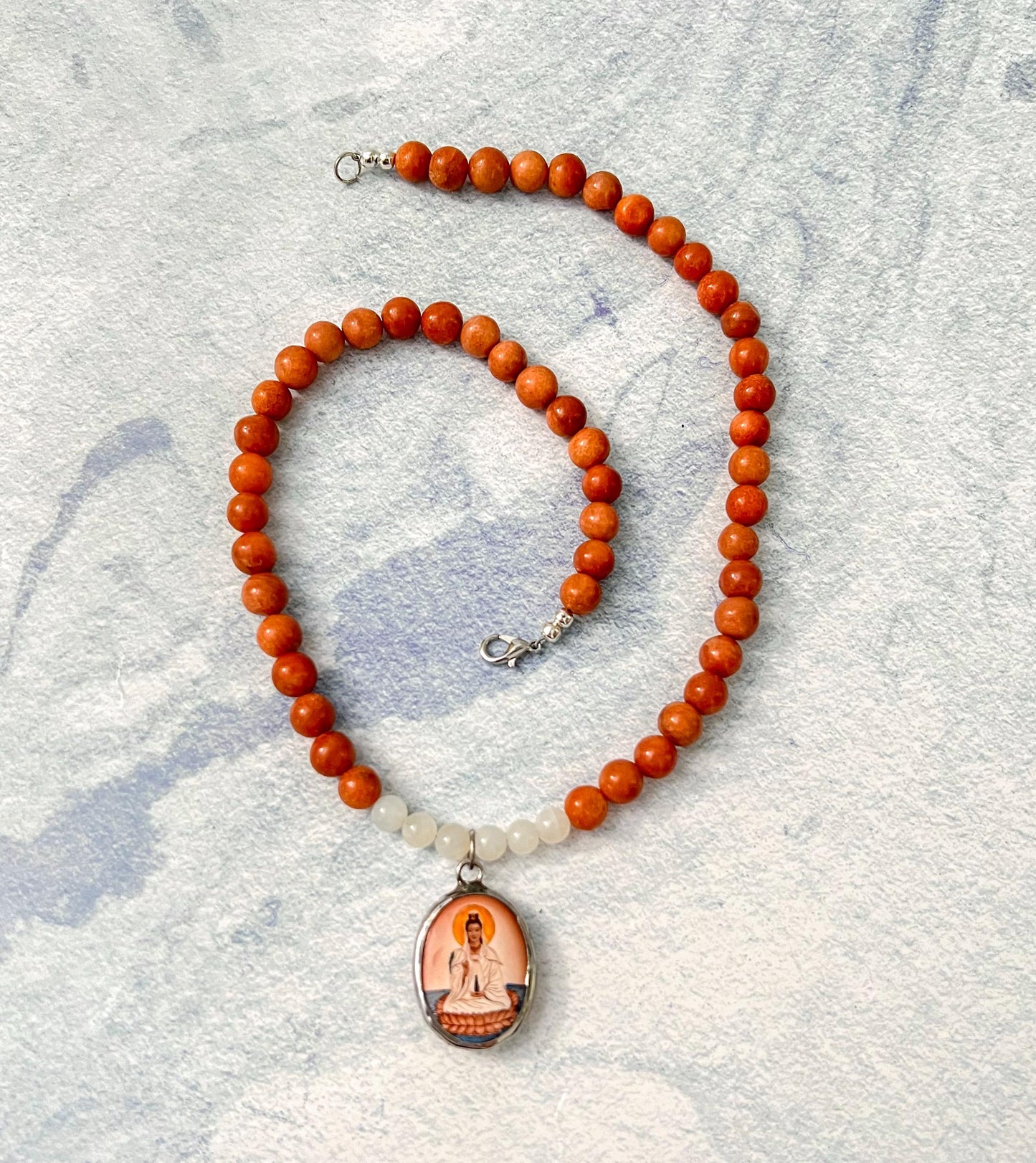 Guanyin Buddha Necklace Choker | Handmade Crystal Beads Jewelry Gift - 18" Long
