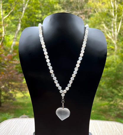 Moonstone Mala Necklace with Selenite Heart | Unique Healing Crystal Jewelry Gift
