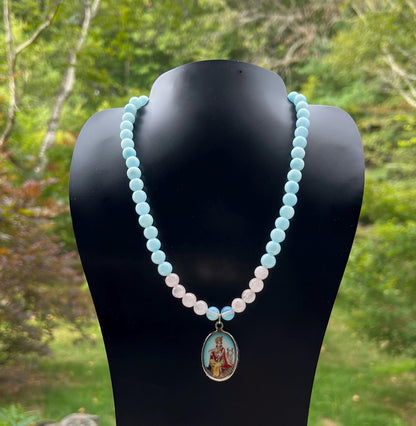 Krishna Rose Quartz Pendant Necklace | Handmade Gemstone Blessing Jewelry Gift - 18" Long