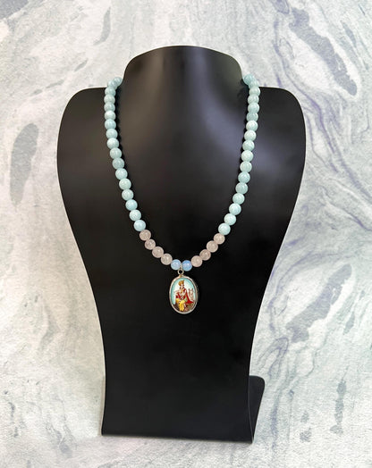 Krishna Rose Quartz Pendant Necklace | Handmade Gemstone Blessing Jewelry Gift - 18" Long