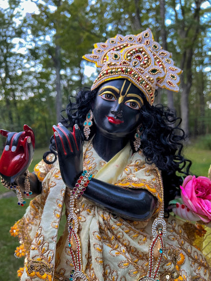 Vintage Marble Radha-Krishna Deities: 27" Hand Carved Mandir Statues