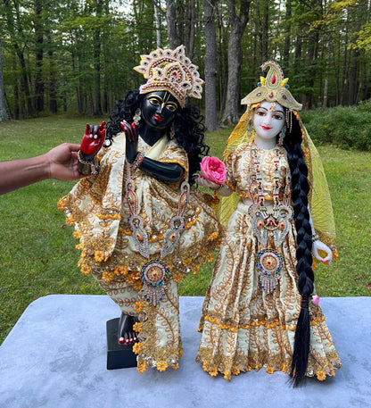 Vintage Marble Radha-Krishna Deities: 27" Hand Carved Mandir Statues