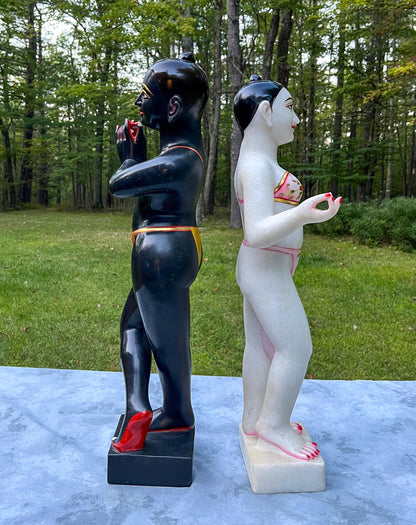 Vintage Marble Radha-Krishna Deities: 27" Hand Carved Mandir Statues