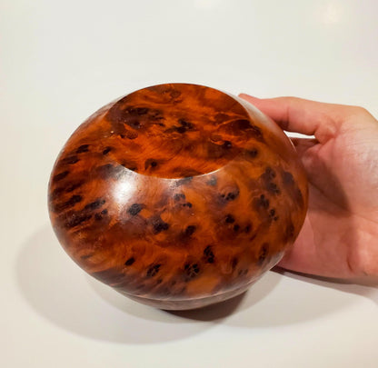 Vintage Thuya Burl Wood Round Trinket Collectible Box | Moroccan Handmade Keepsake