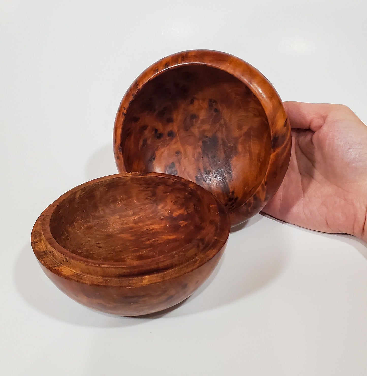 Vintage Thuya Burl Wood Round Trinket Collectible Box | Moroccan Handmade Keepsake