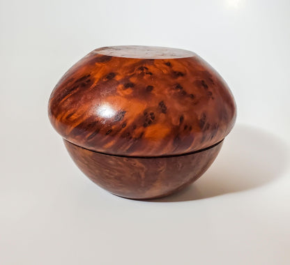 Vintage Thuya Burl Wood Round Trinket Collectible Box | Moroccan Handmade Keepsake