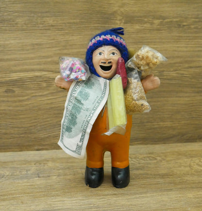 Vintage Handmade Ekeko Doll | God of Abundance Prosperity Good Luck Figurine - 7.5" Tall