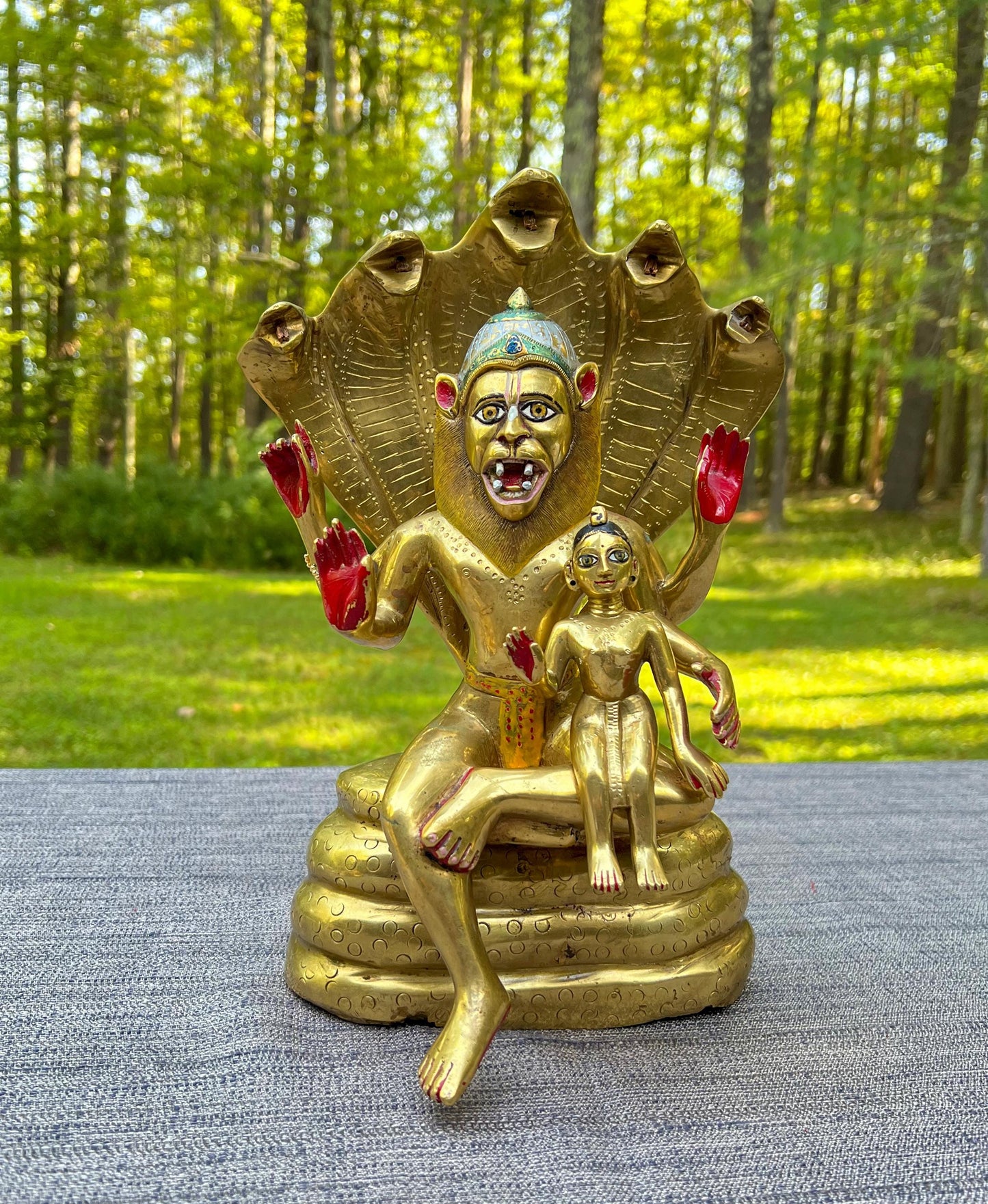 13" Vintage Astadhatu Brass Lakshmi Narasimha Adisesa Murti Deity Statue - Very Heavy