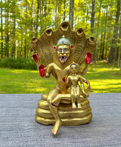 13" Vintage Astadhatu Brass Lakshmi Narasimha Adisesa Murti Deity Statue - Very Heavy