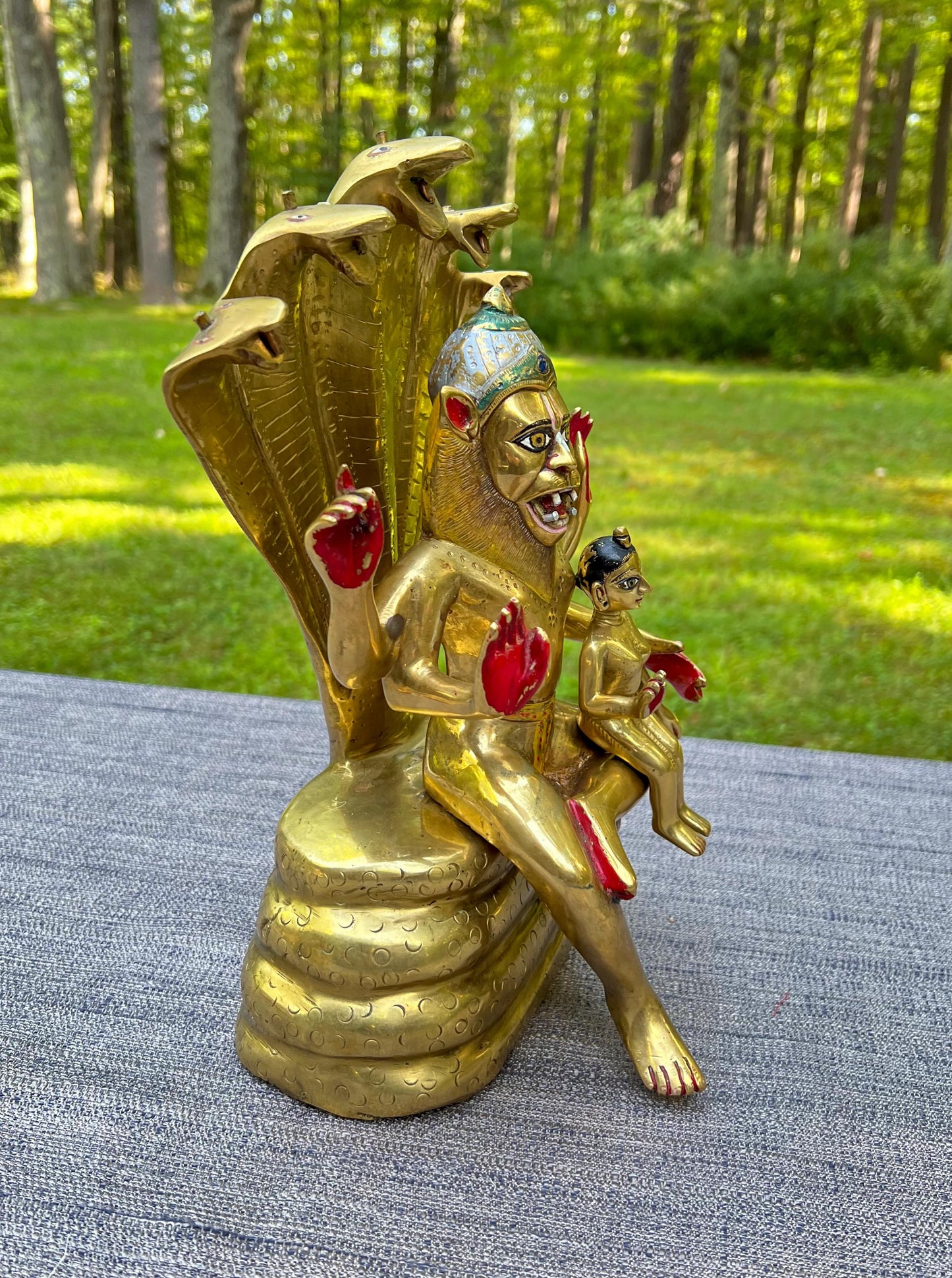 13" Vintage Astadhatu Brass Lakshmi Narasimha Adisesa Murti Deity Statue - Very Heavy