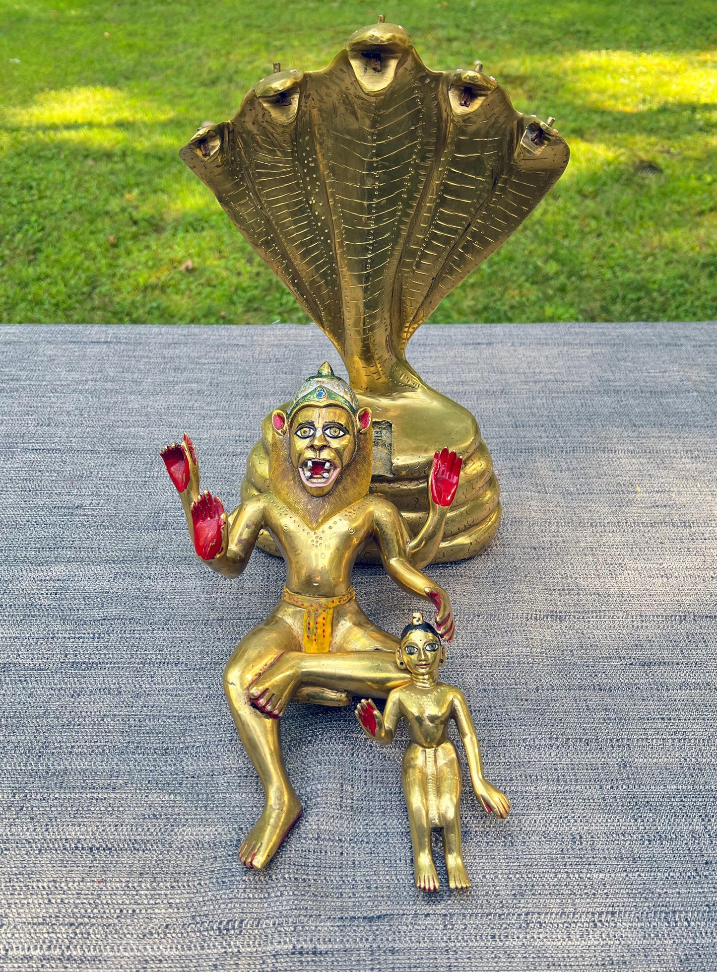 13" Vintage Astadhatu Brass Lakshmi Narasimha Adisesa Murti Deity Statue - Very Heavy