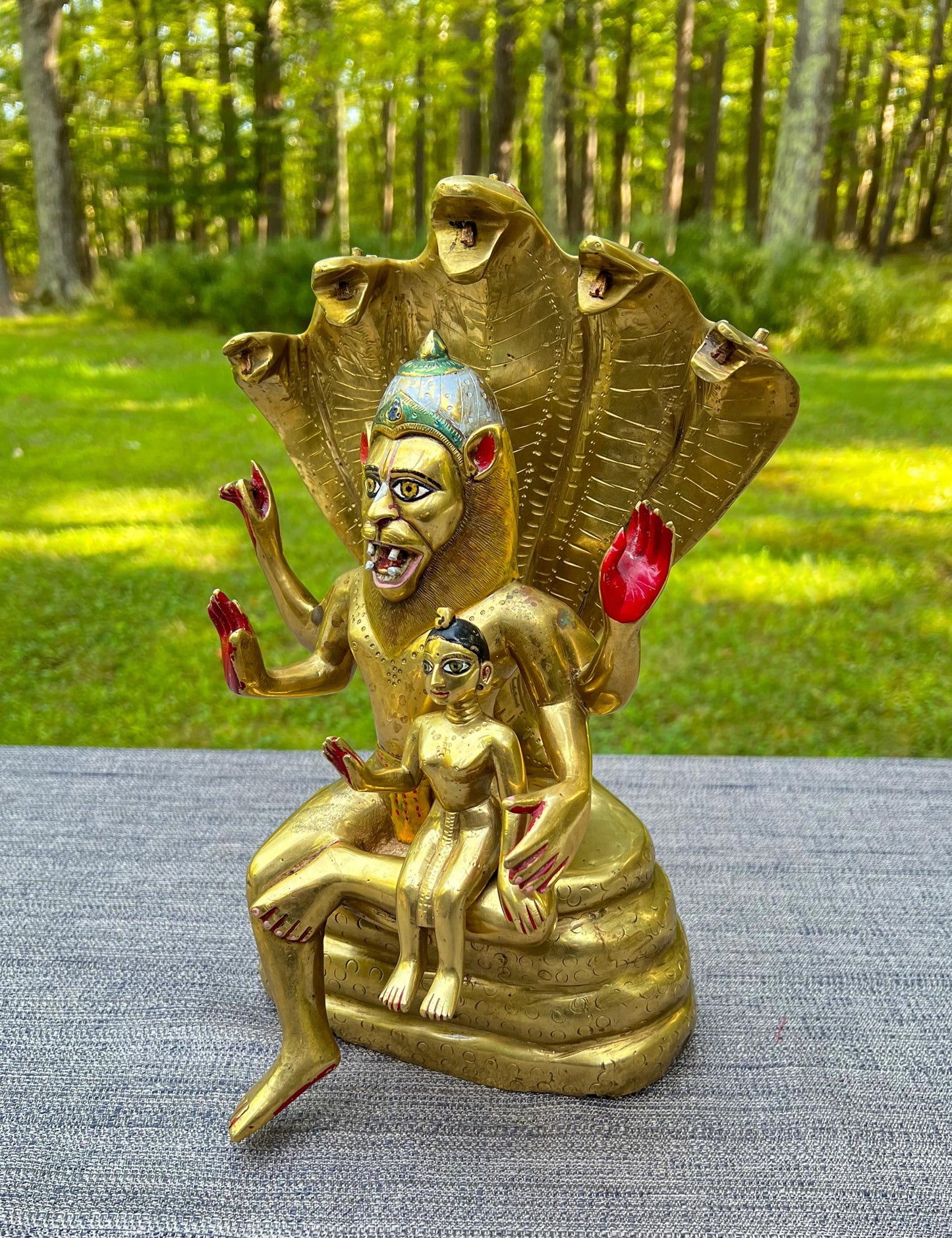 13" Vintage Astadhatu Brass Lakshmi Narasimha Adisesa Murti Deity Statue - Very Heavy