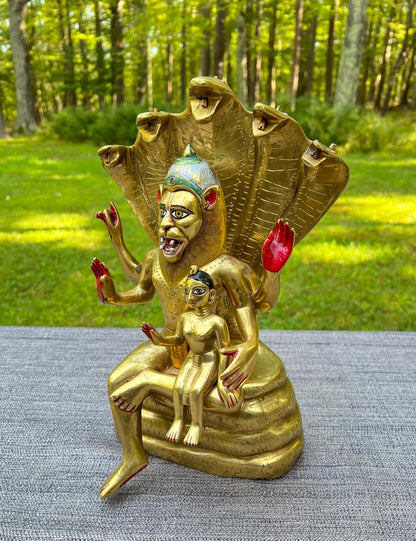 13" Vintage Astadhatu Brass Lakshmi Narasimha Adisesa Murti Deity Statue - Very Heavy