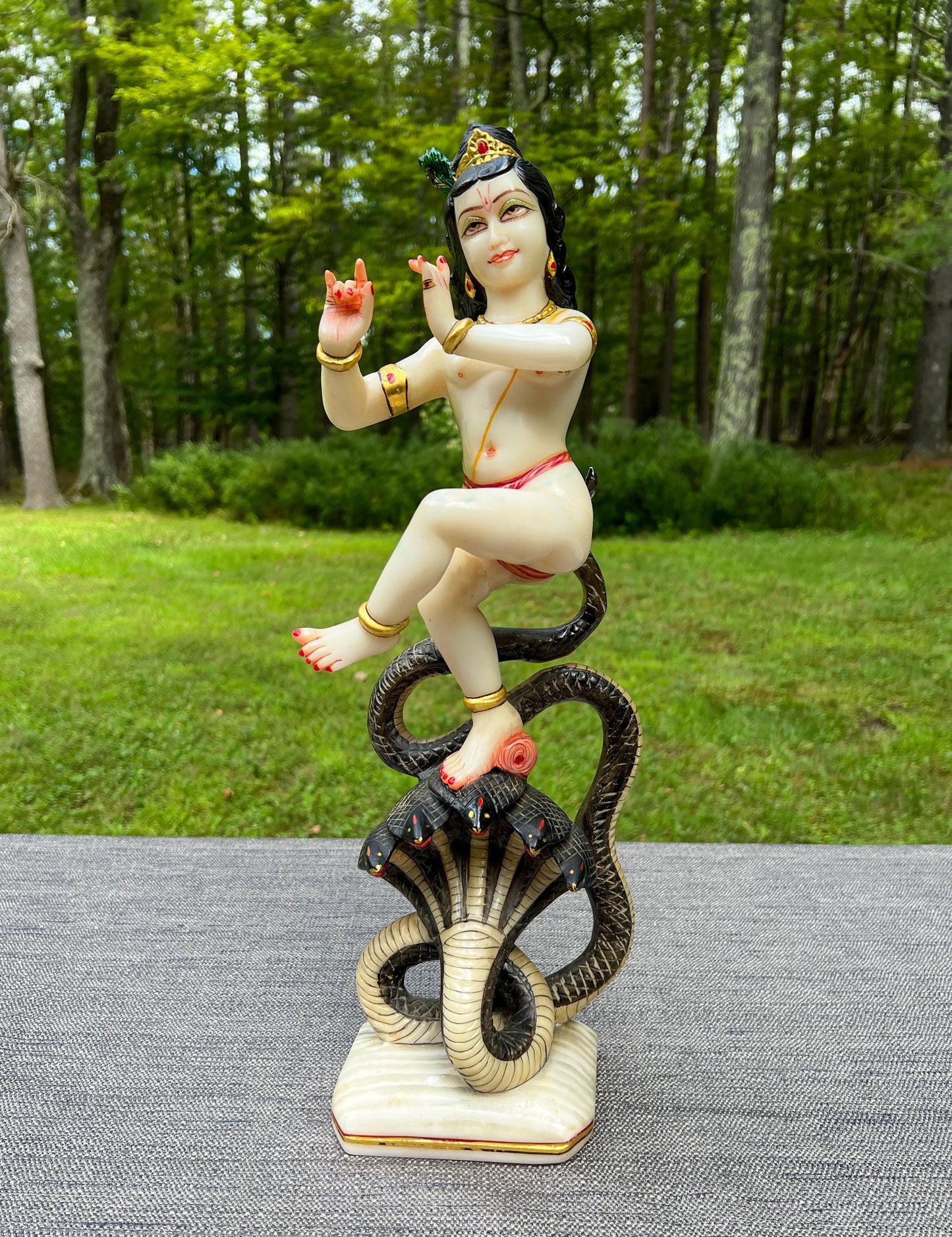 Rare Vintage Marble Dust Krishna Dancing On Serpent Kaliya Deity Statue Sculpture