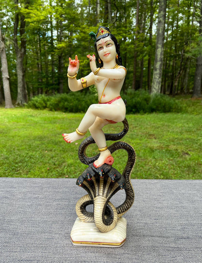 Rare Vintage Marble Dust Krishna Dancing On Serpent Kaliya Deity Statue Sculpture