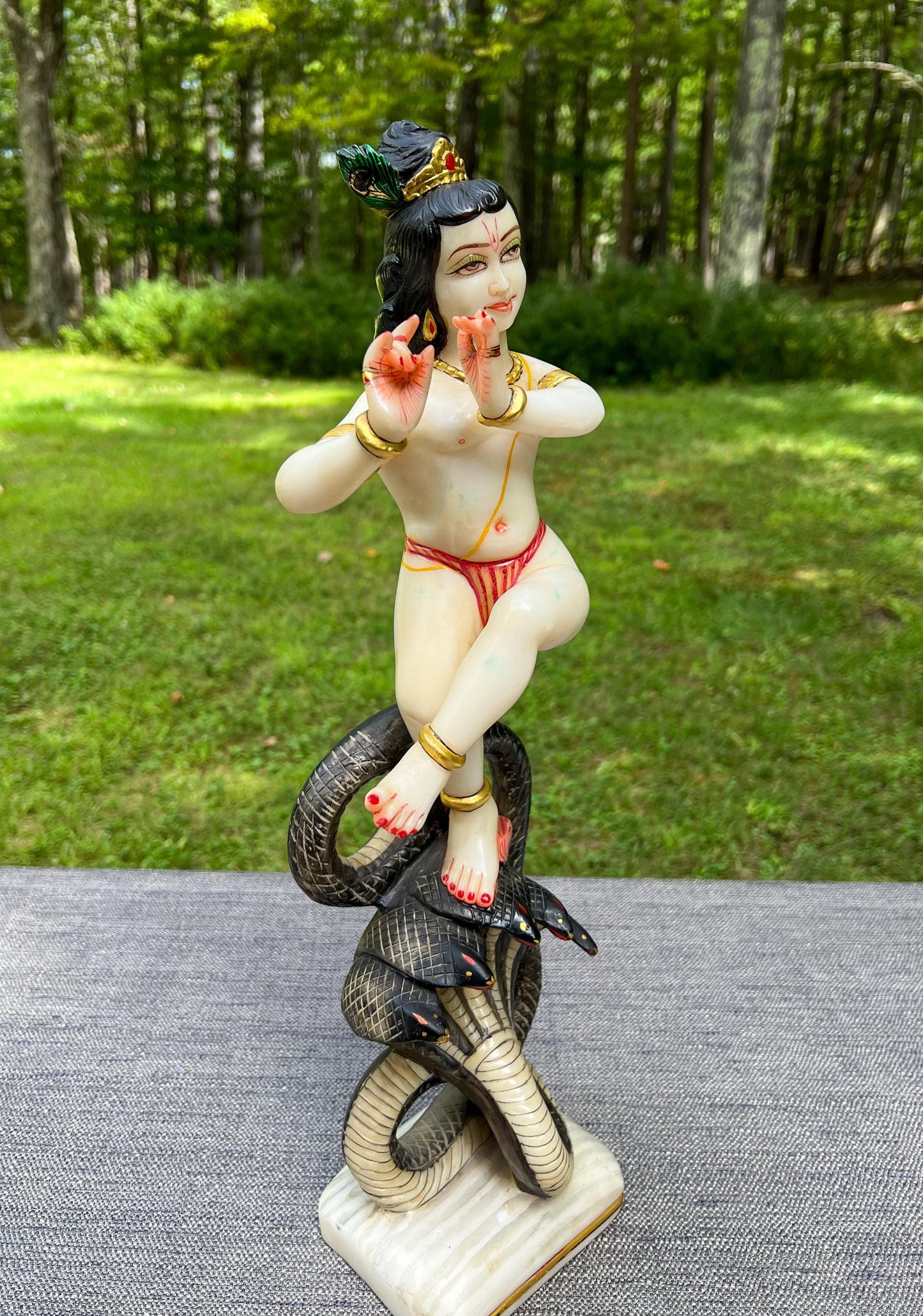 Rare Vintage Marble Dust Krishna Dancing On Serpent Kaliya Deity Statue Sculpture