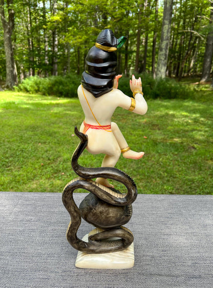 Rare Vintage Marble Dust Krishna Dancing On Serpent Kaliya Deity Statue Sculpture