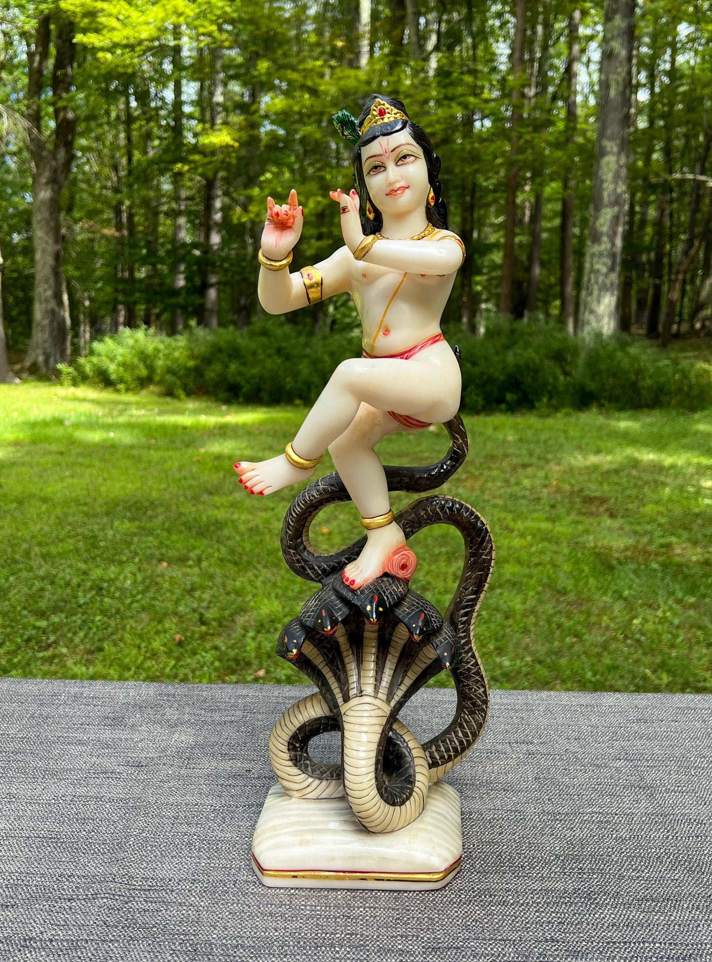 Rare Vintage Marble Dust Krishna Dancing On Serpent Kaliya Deity Statue Sculpture
