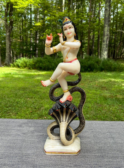 Rare Vintage Marble Dust Krishna Dancing On Serpent Kaliya Deity Statue Sculpture
