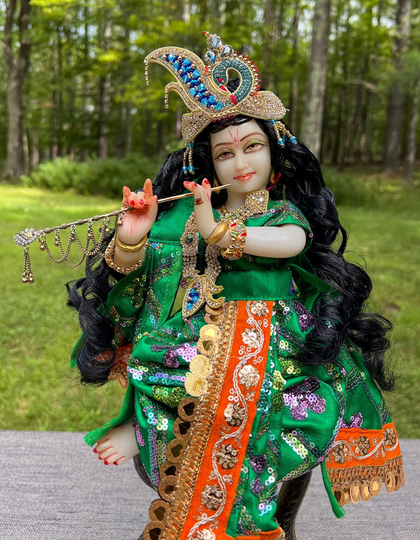 Rare Vintage Marble Dust Krishna Dancing On Serpent Kaliya Deity Statue Sculpture