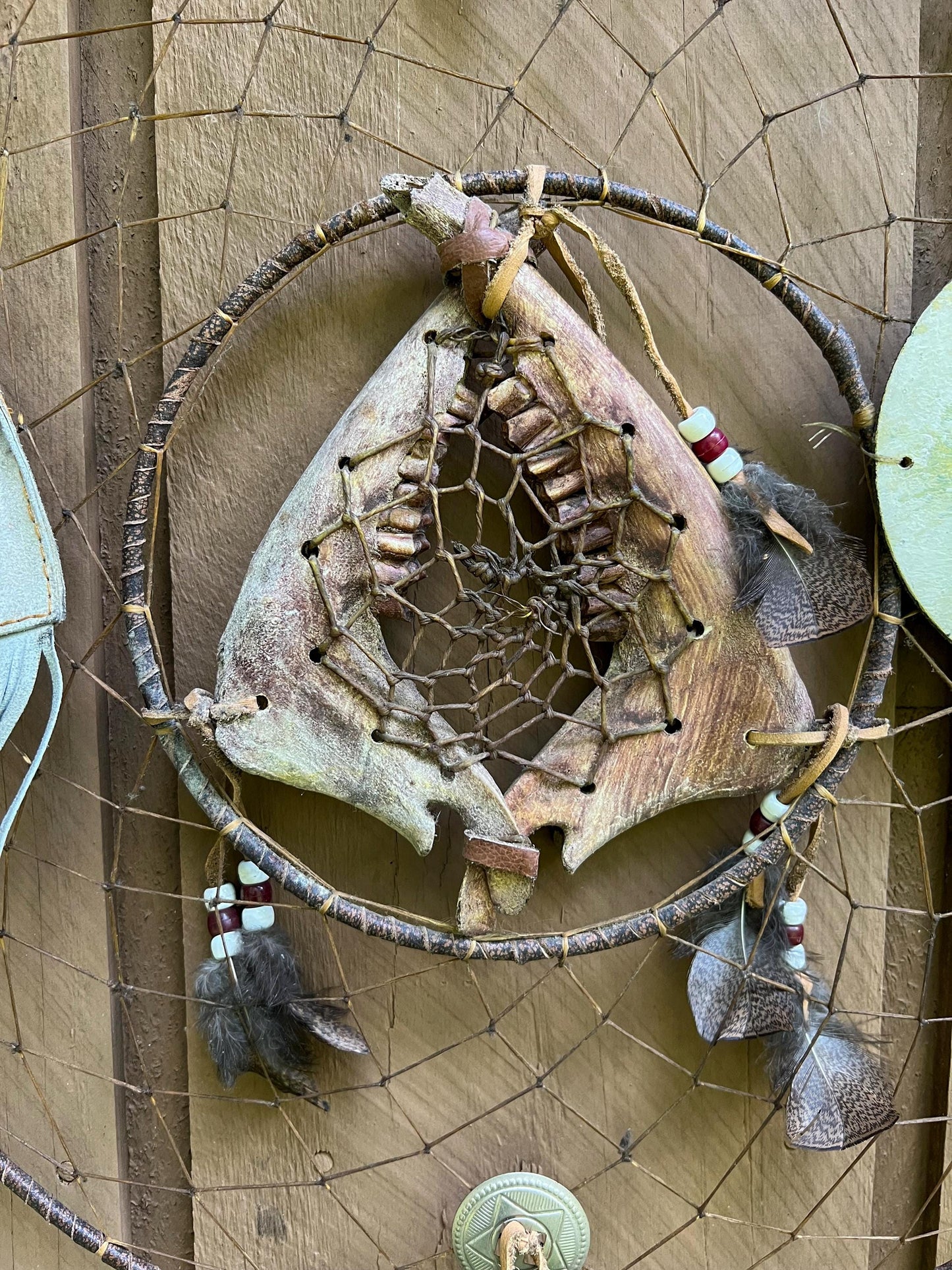 Vintage Rare Deer Jawbone Dreamcatcher with Leather Medicine Pouch Concho Arrowhead
