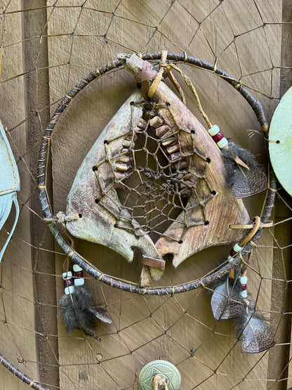 Vintage Rare Deer Jawbone Dreamcatcher with Leather Medicine Pouch Concho Arrowhead