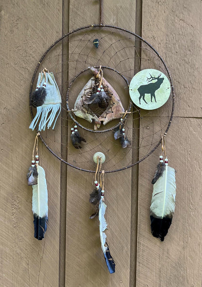 Vintage Rare Deer Jawbone Dreamcatcher with Leather Medicine Pouch Concho Arrowhead