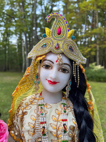 Vintage Marble Radha-Krishna Deities: 27" Hand Carved Mandir Statues