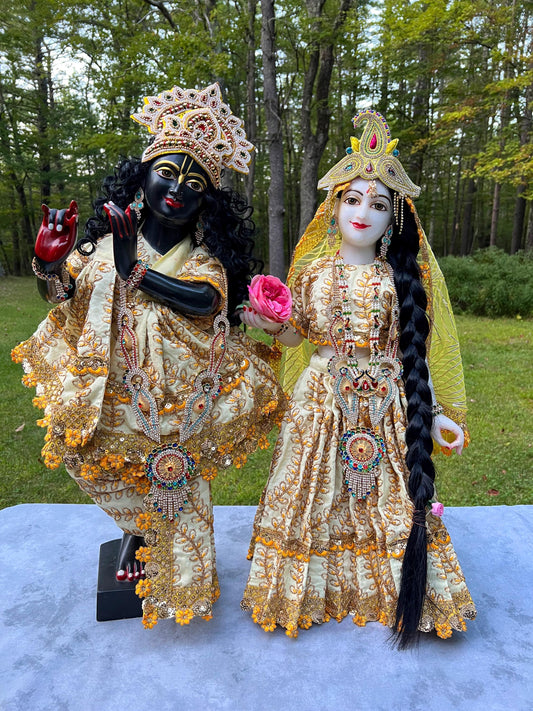 Vintage Marble Radha-Krishna Deities: 27" Hand Carved Mandir Statues