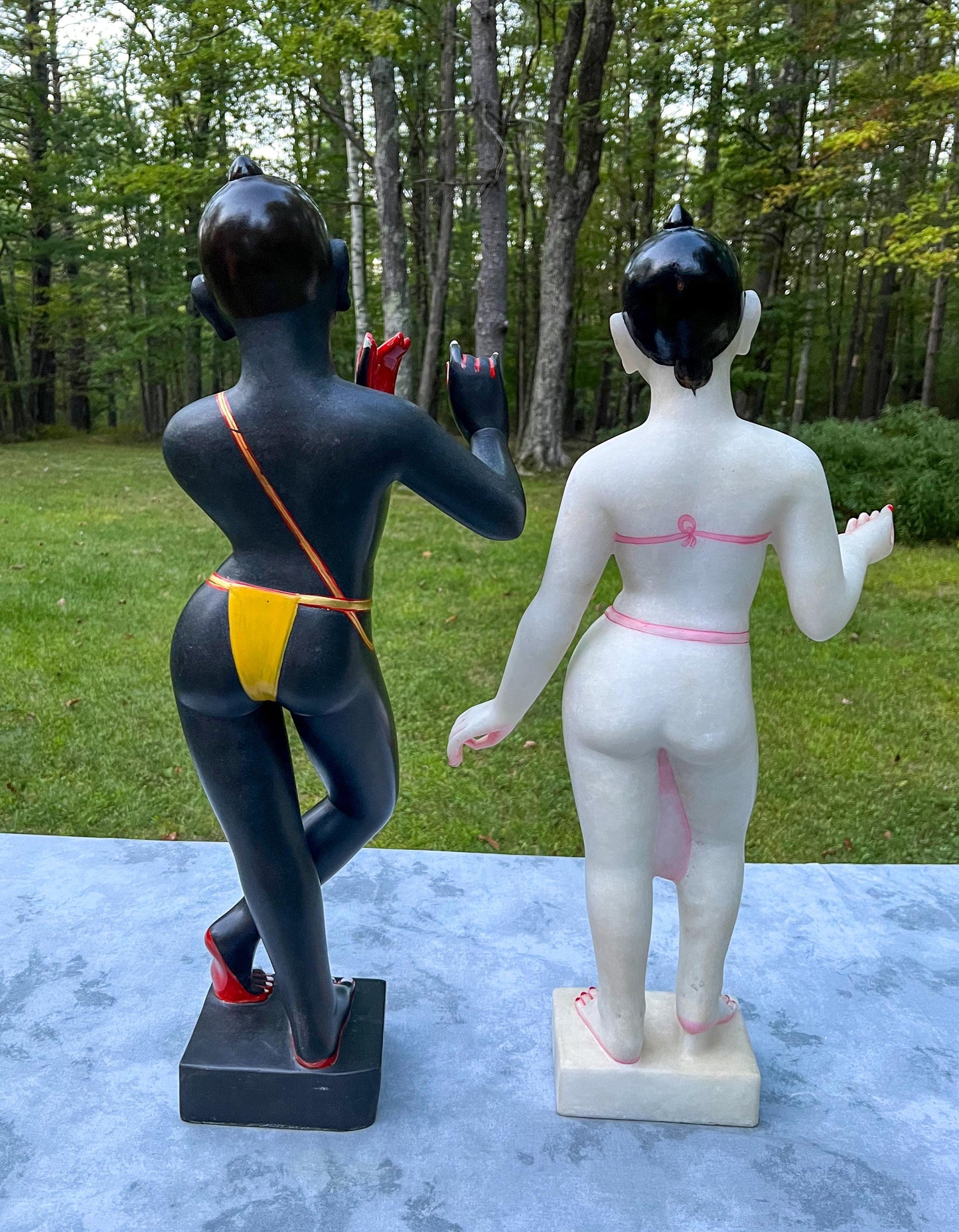 Vintage Marble Radha-Krishna Deities: 27" Hand Carved Mandir Statues