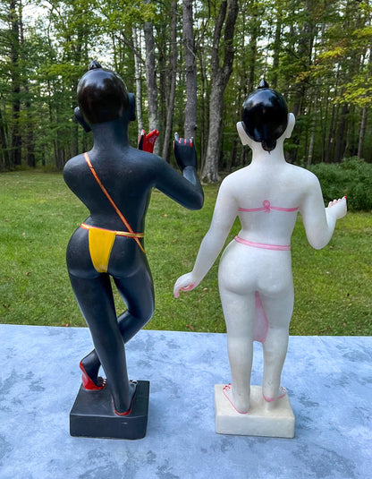 Vintage Marble Radha-Krishna Deities: 27" Hand Carved Mandir Statues