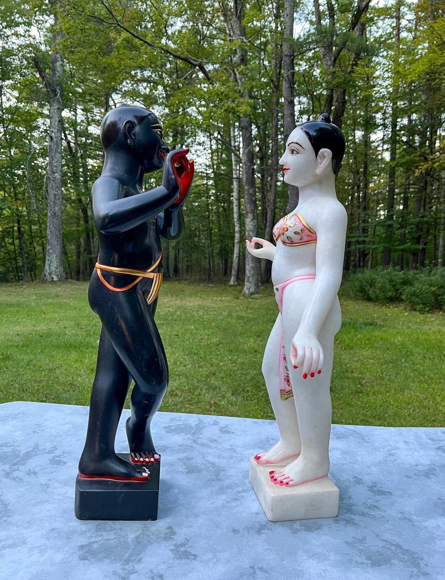 Vintage Marble Radha-Krishna Deities: 27" Hand Carved Mandir Statues