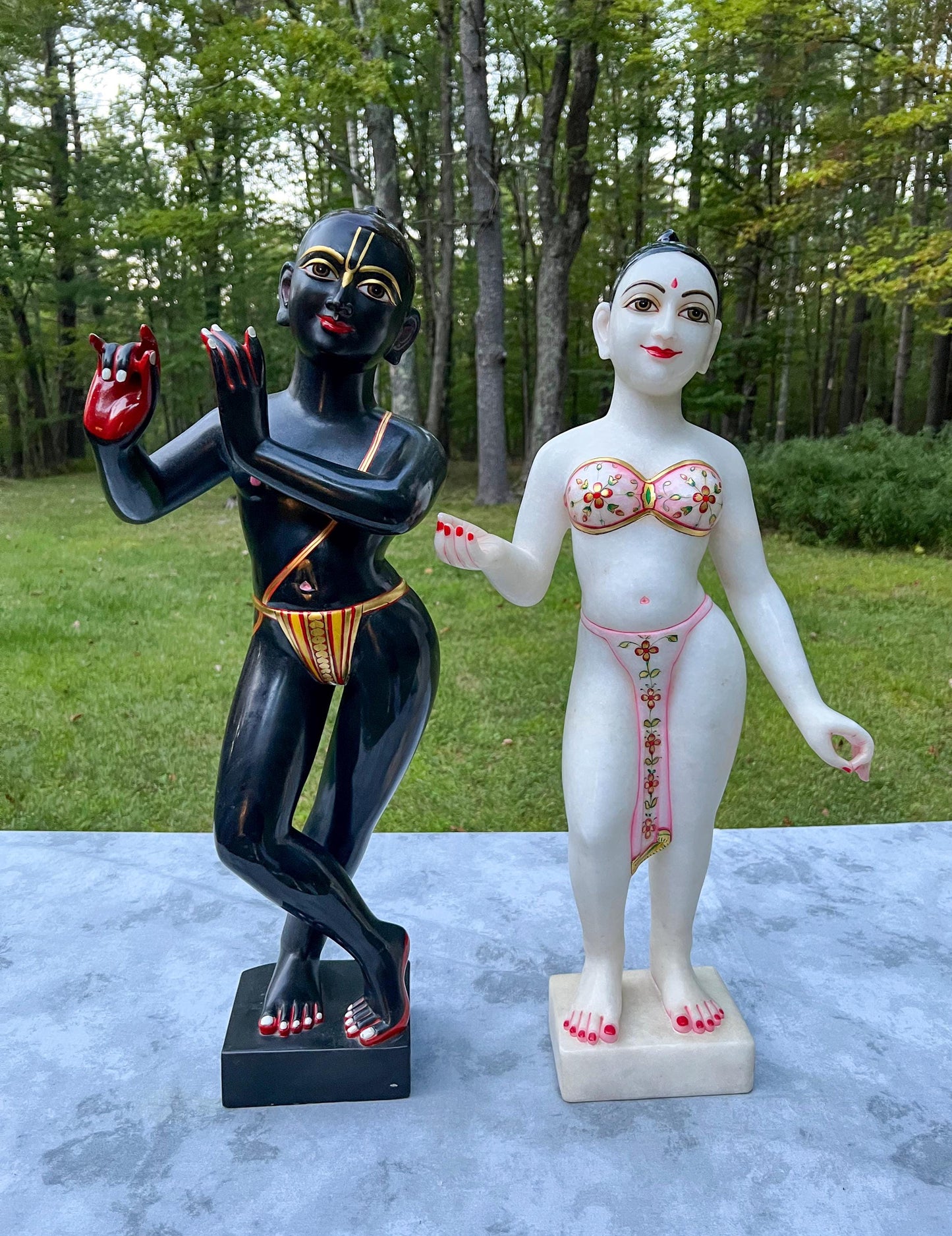 Vintage Marble Radha-Krishna Deities: 27" Hand Carved Mandir Statues