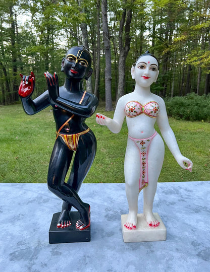 Vintage Marble Radha-Krishna Deities: 27" Hand Carved Mandir Statues
