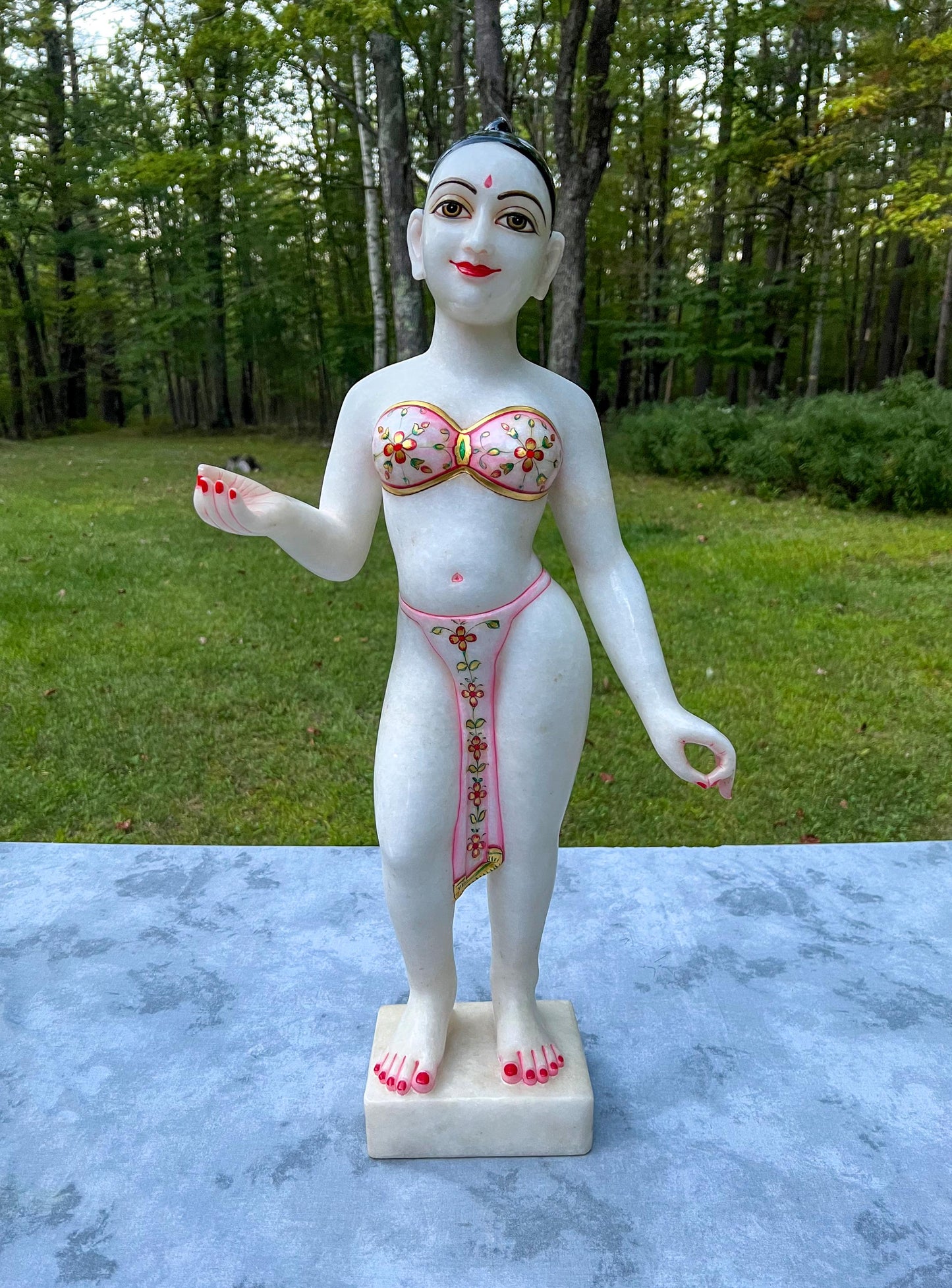 Vintage Marble Radha-Krishna Deities: 27" Hand Carved Mandir Statues