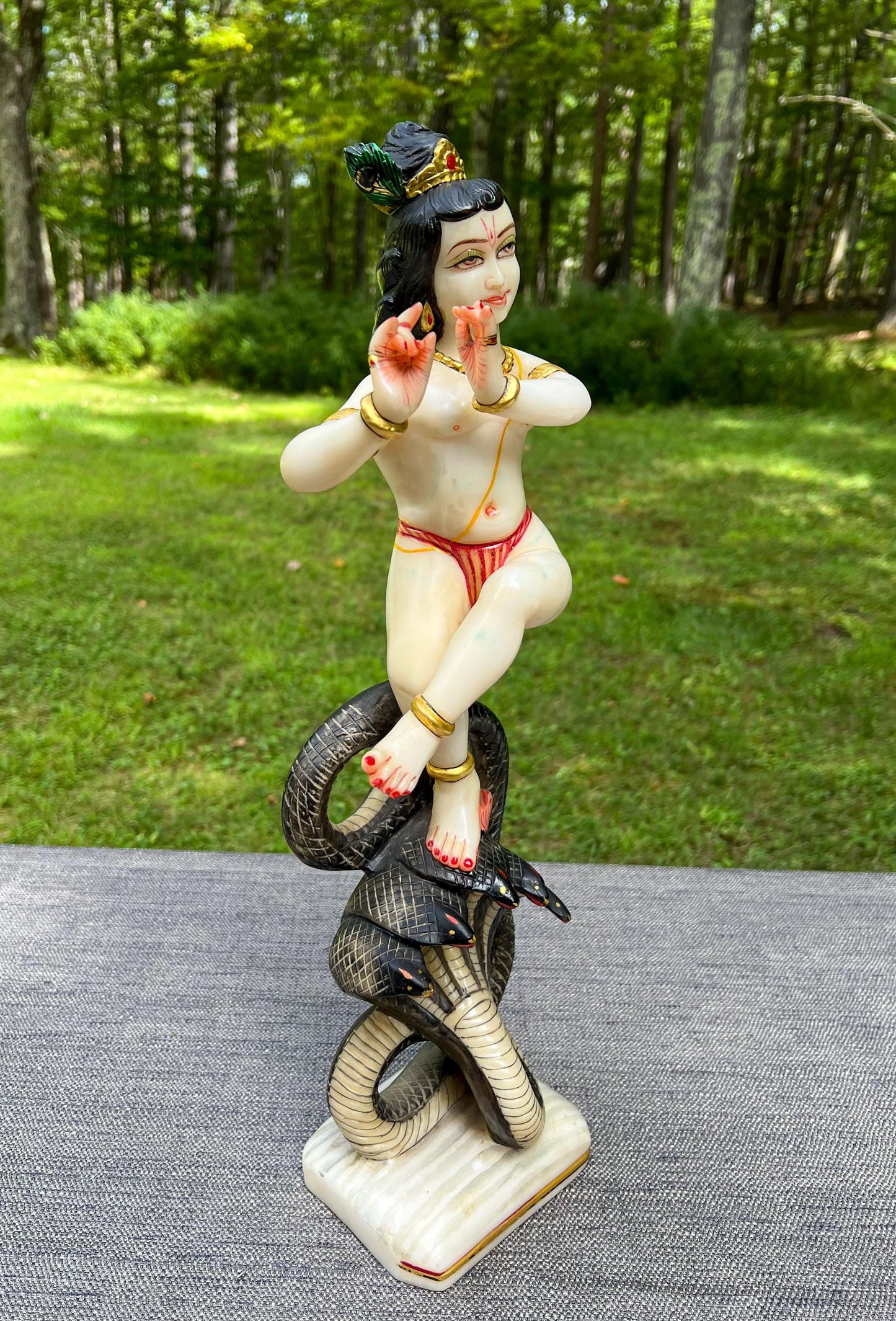 Rare Vintage Marble Dust Krishna Dancing On Serpent Kaliya Deity Statue Sculpture