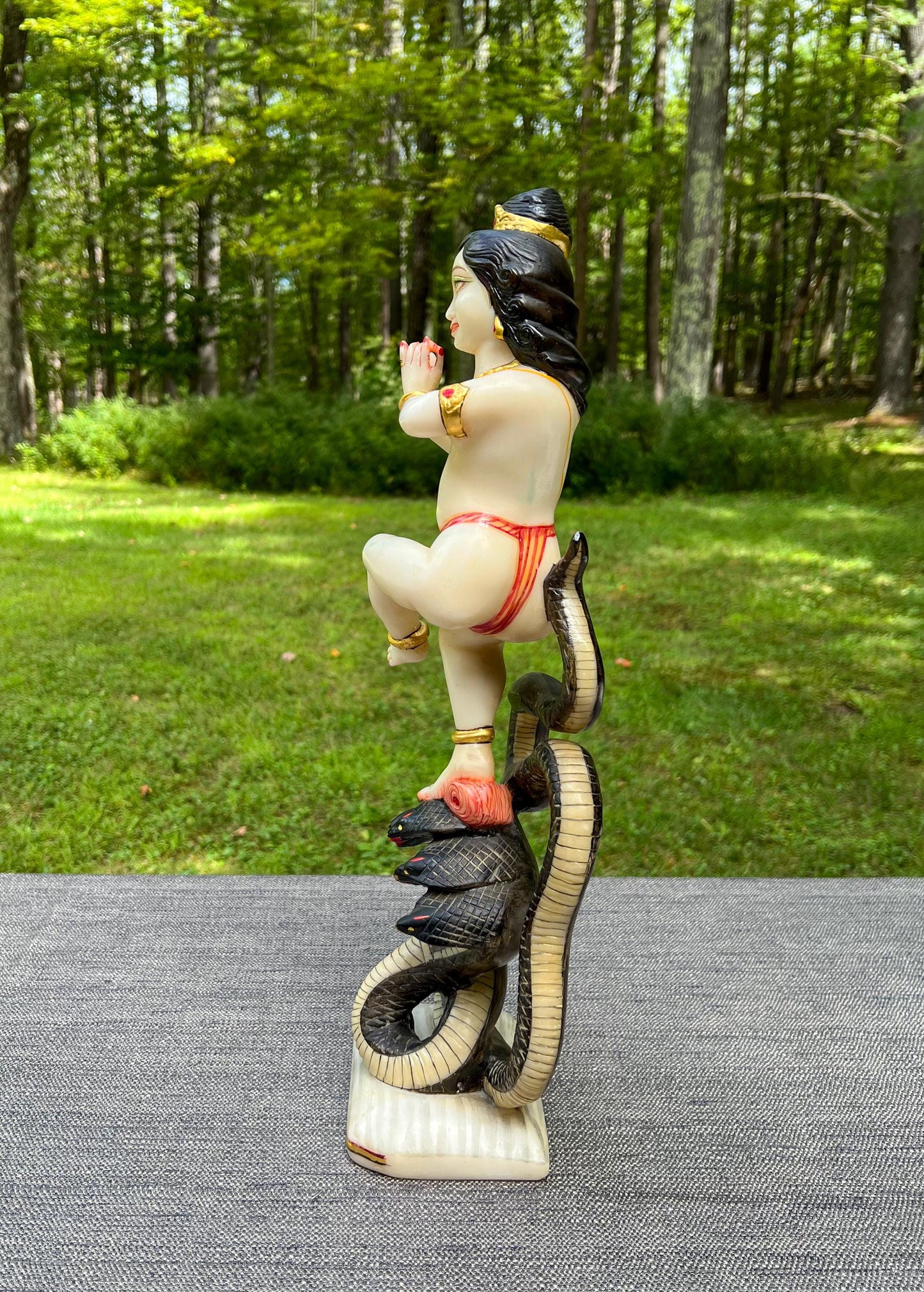 Rare Vintage Marble Dust Krishna Dancing On Serpent Kaliya Deity Statue Sculpture
