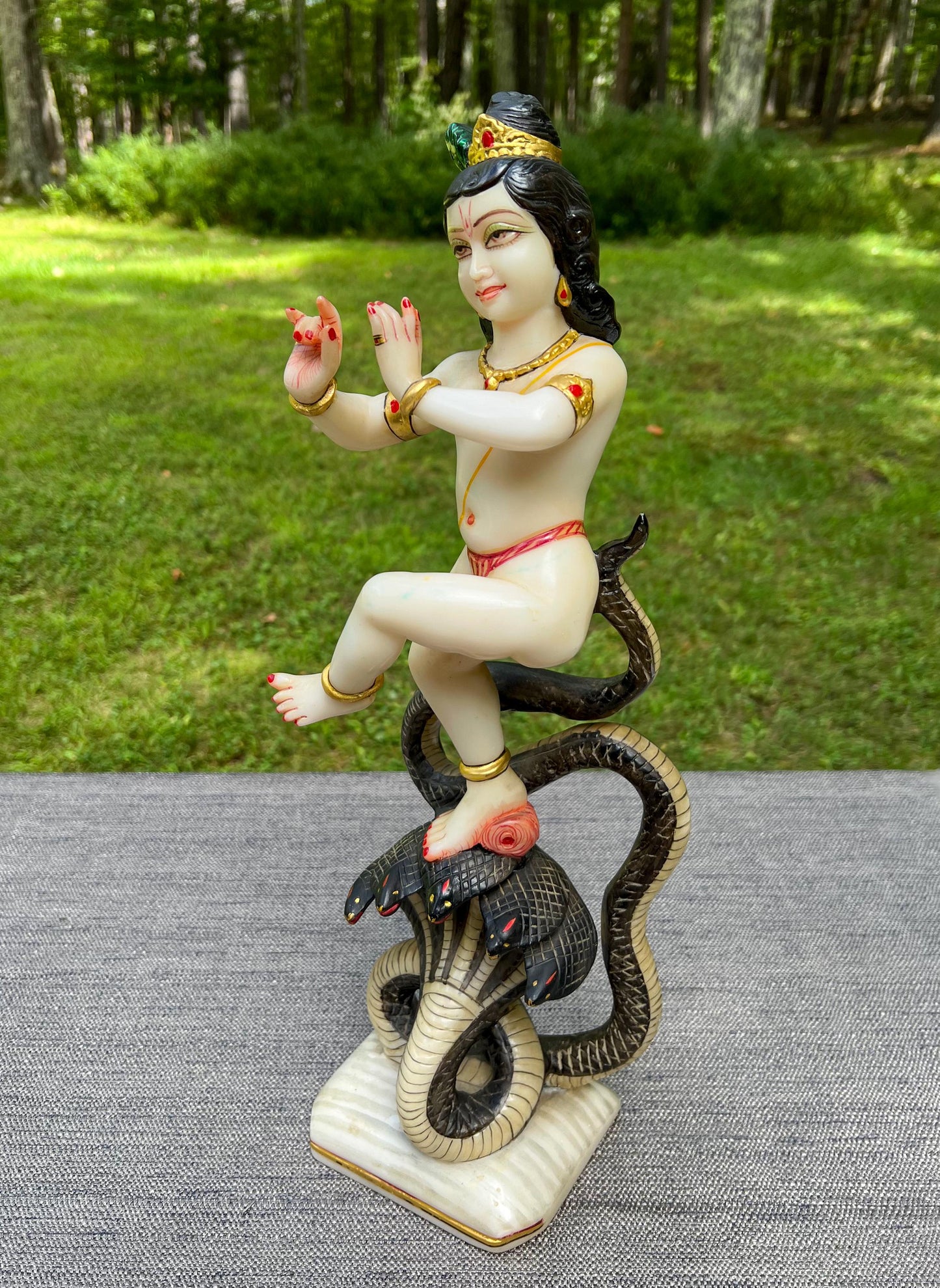 Rare Vintage Marble Dust Krishna Dancing On Serpent Kaliya Deity Statue Sculpture