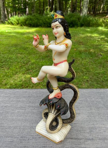 Rare Vintage Marble Dust Krishna Dancing On Serpent Kaliya Deity Statue Sculpture