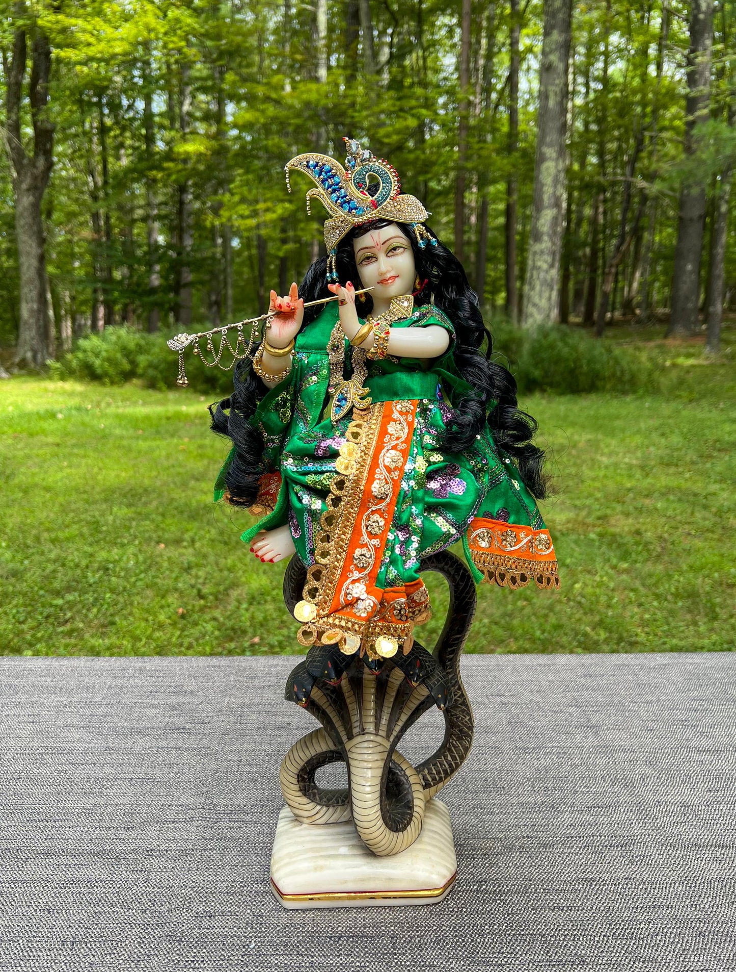 Rare Vintage Marble Dust Krishna Dancing On Serpent Kaliya Deity Statue Sculpture