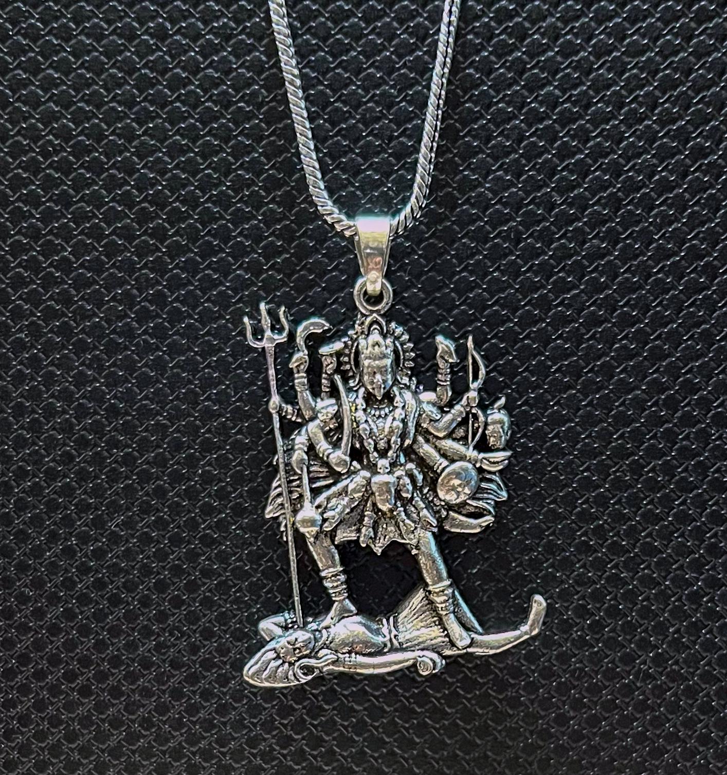 Kali Maa Necklace • Silver Plated Brass Pendant • Hindu Goddess Jewelry • Spiritual Gift